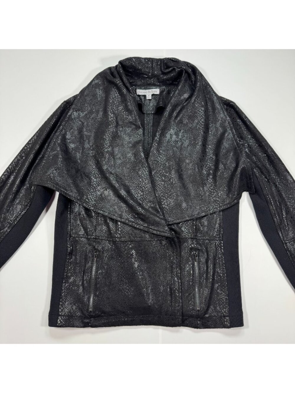 See and Be Seen Jacket Women's M Black Polyester Drape Collar Biker Stretch